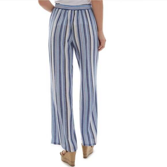 BCX Women's medium white blue striped wide leg palazzo high waisted pants NWT - Picture 15 of 15